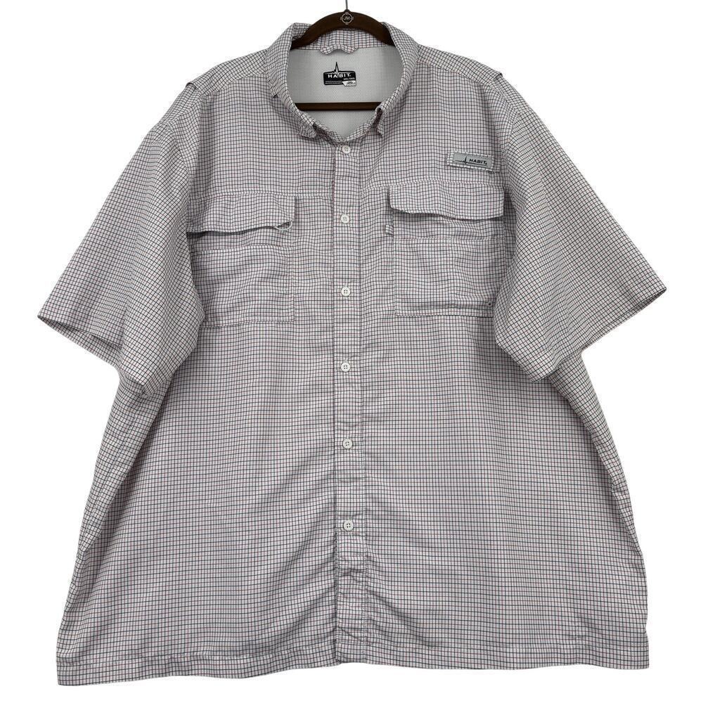 Habit Shirt Mens‎ 3XL Red White Blue Plaid Vented Button Down Short Sleeve